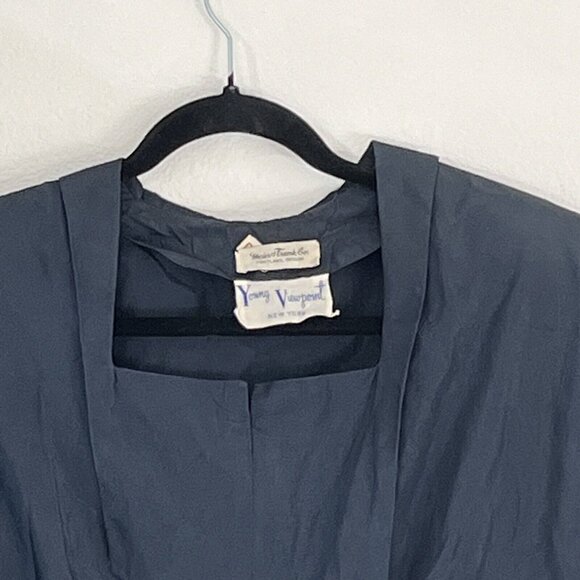 Vintage 50s Navy Blue Satin Dress Lace Skirt Young Viewpoint NY sz 10 - Picture 5 of 5